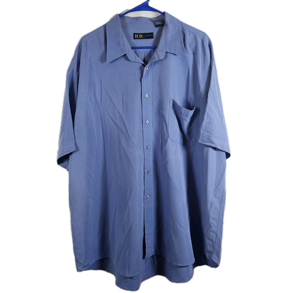 R&R Casual Mens XXL 2X Button Up Short Sleeve Shirt Pocket Blue Very Soft EUC